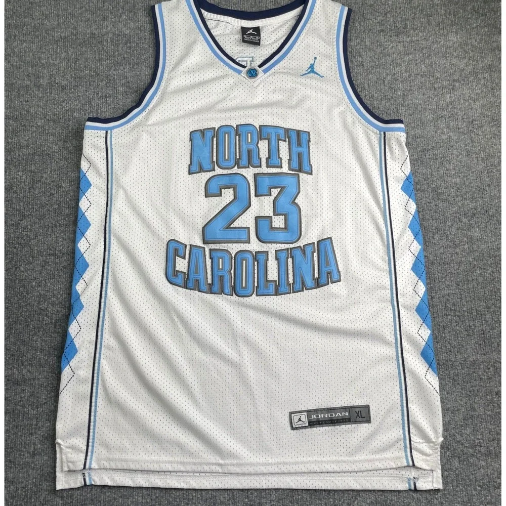 Jordan Basketball Jersey Mens XL White North Carolina 23 Michael Jordan Argyle